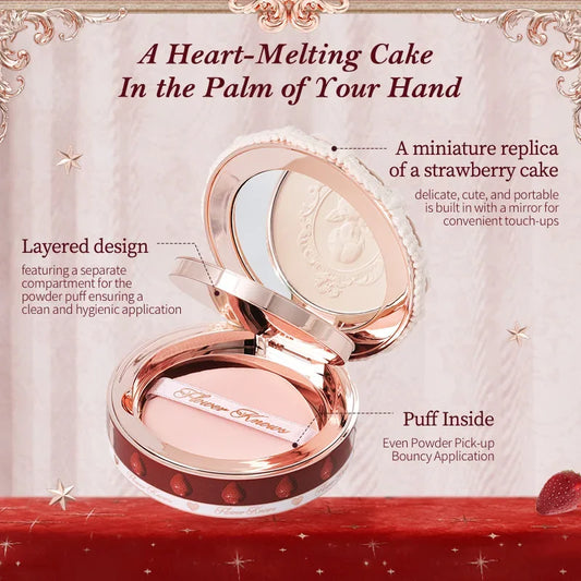 Flower Knows Compact Powder Matte Pressed Setting Powder Strawberry Cupid Collection Pressed Foundation Powder Makeup 9.5g
