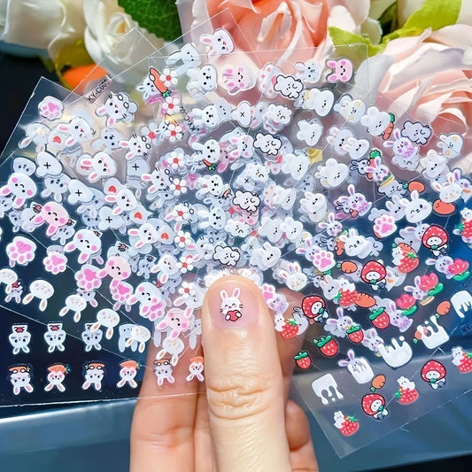 30Pack Cartoon Nail Art Decals Set Glittering Rabbit Assorted Characters, Self-Adhesive Armor Effect Nail Enhancements for Women