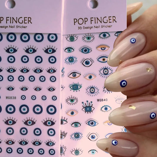 1 Sheet Evil Eye Nail Stickers for Nail Art 3D Design High-end Blue Eye Self-Adhesive Nail Slider Decals Manicure Decoration Eye