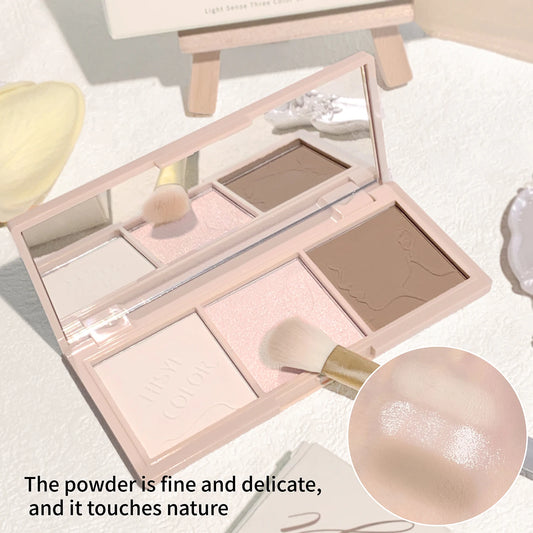 Light Sensation Three-Color Contour Powder, Pearlescent and Matte, 3D Highlight and Shadow Powder, All-in-One Palette