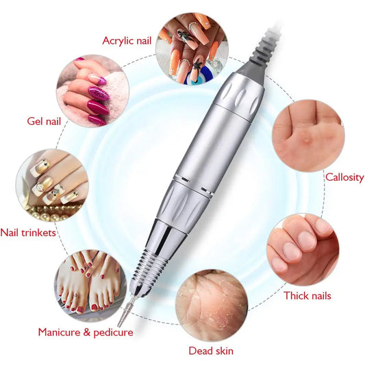 3-Pin Electric Nail Drill Pen Professional Manicure & Pedicure Tool with Handle File, Polish & Grind Functions Nail polish
