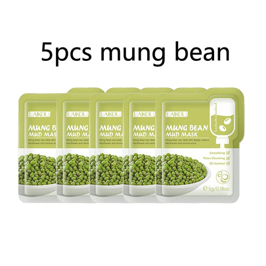 5pcs LAIKOU Eggplant Mud Mask Oil Control Moisturizing Anti-Acne Anti Wrinkle Whitening Cleansing Clay Mask Skin Care Face Mask