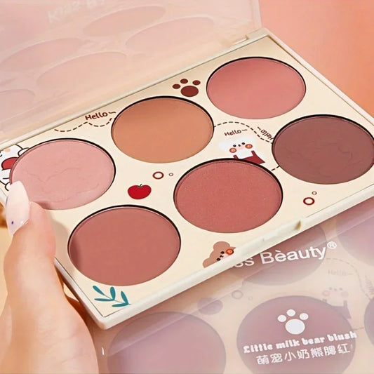 Six-Color Blush Plate for Girls Waterproof Shimmer & Matte Pearl Multi-Color Nude Natural Makeup Grooming Kit for Students