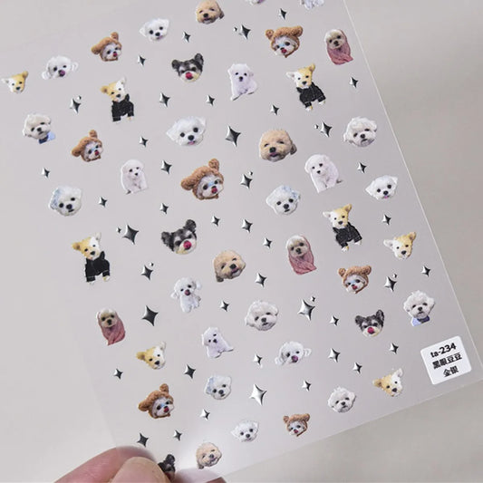1Sheet 5D Embossed Cute Pet Manicure Decal Nail Cartoon Sticker Kawaii Animals Dog Cat Self Adhesive DIY Decorations Decals Nail