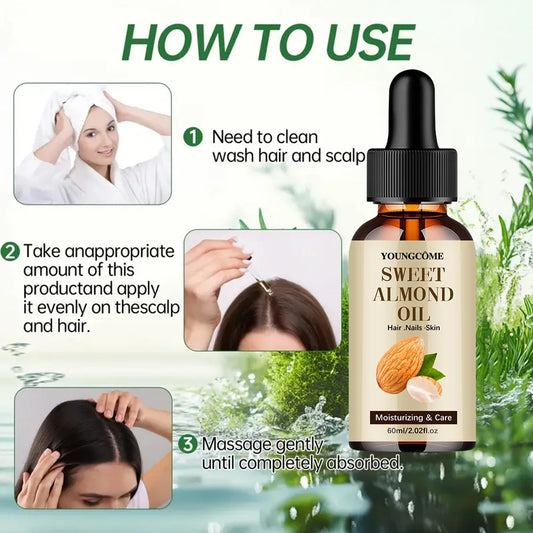 Sweet Almond Oil, Cold Pressed Pure Nourishing Moisturizing for Hair Skin Lightweight Hair Oil Pure, Multi-Purpose Body Face Oil
