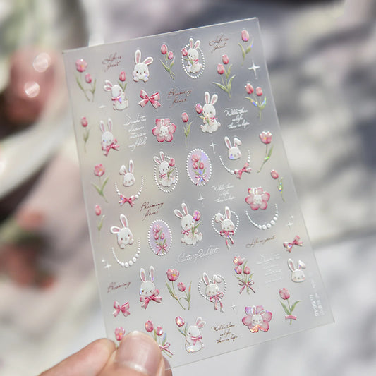 Shell Glitter Nail Decal Sweet Spring Bunny Decorative Stickers For Nails Cute Rabbit Fruits Bow Nail 3D Decorations Sticker DIY