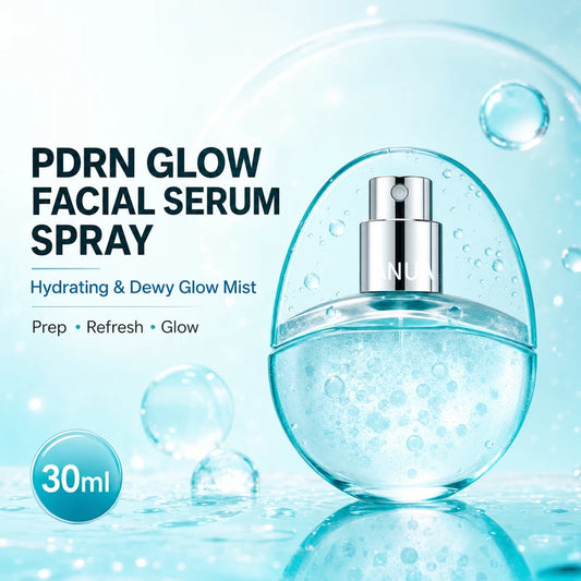 Korean PDRN Glow Facial Serum Spray,Hydrating Hyaluronic Acid Serum Dewy Glass Finish Essence Mist Plumping & Firming Care
