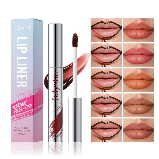 5 Color Liquid Peel-off Lip Liner Stain Waterproof Pink Brown Lip Contouring Tattoo Pigment Transfer Resistant Lip Gloss Tint