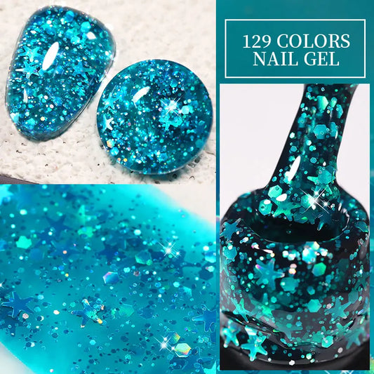 LILYCUTE 7ml Blue Glitter Gel Nail Polish Silver Rose Gold Colorful Sequins Semi Permanent Soak Off UV Gel Nail Art Varnish