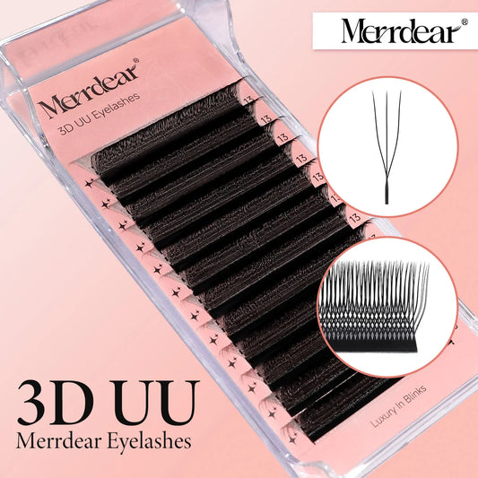 Merrdear 3D U Shaped Eyelashes Extension C D Curl 3d U Lashes 8-15mm Length Handmade Mink Premade Volume Fans False Eyelashes