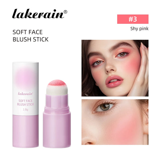 Lakerain Soft Face Blush Stick Girl Korean Style Brightening Dual-Use For Lip And Cheek Waterproof Cheek Blush Sponge Brush Head