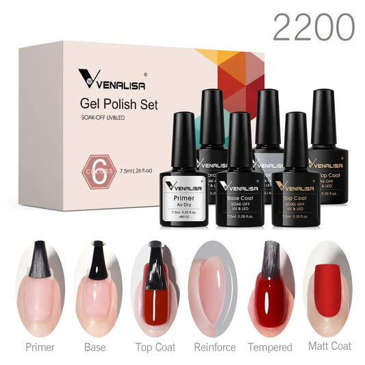 Venalisa TPO/HEMA FREE 6pcs/Kit 7.5ml Gel Polish Nude Jelly French Colors Soak-Off UV LED Nails Varnish Pigment Manicure Box