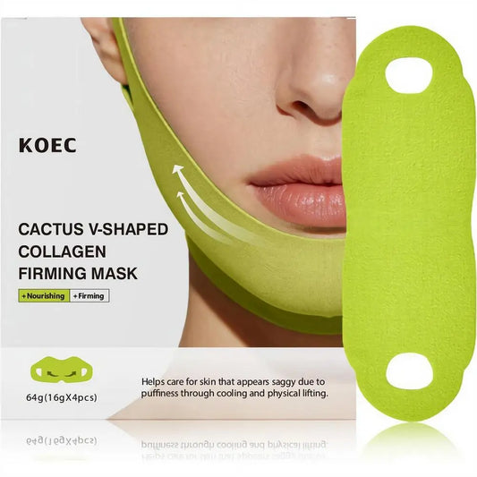 Cactus Collagen V-Shaped Firming Mask 4Pcs Anti-Sagging Lifting Jawline Patch for Puffy Skin Moisturizing Nourishing Face Mask