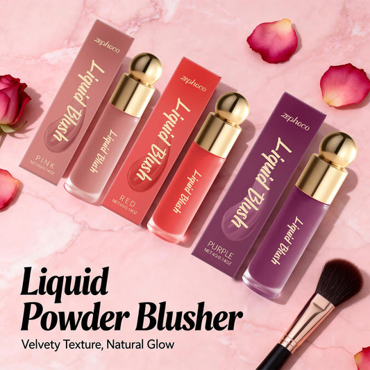 3 Colors Liquid Powder Blusher Waterproof Powder Blusher Atmosphere Makeup Easy to Apply Long Lasting Face Makeup Contracts