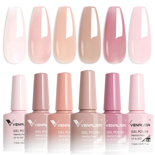 Venalisa TPO/HEMA FREE 6pcs/Kit 7.5ml Gel Polish Nude Jelly French Colors Soak-Off UV LED Nails Varnish Pigment Manicure Box