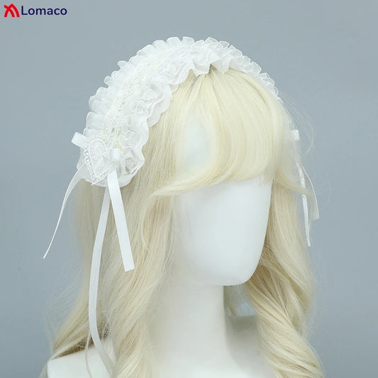 Black White Lolita Lace Ruffled Headband Hairband with Hairpins Cute Sweet Anime Maid Cosplay Headdress