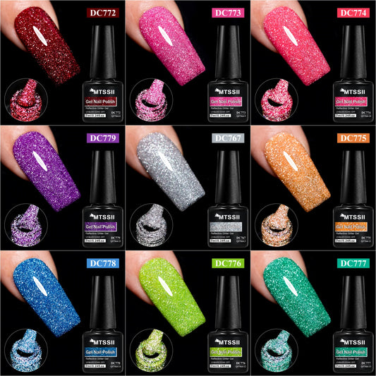 7ml Reflective Glitter Gel Nail Polish Red Pink Sliver Shiny Effect Semi Permanent UV LED Gel Vernis Manicure DIY Nail Supplies