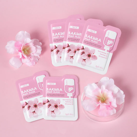 Laikou Sakura Clay Mask Trial Size Hydrating Deep Cleansing Pore Minimizing Brightening Face Mask Skin Care Product Mud Mask 5g