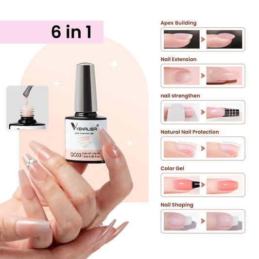VENALISA 7.5ml Quick Construction UV Gel Semi Transparent Nude Jelly Pink French Nail Gel Polish 6 in 1 Long Lasting Gel Varnish