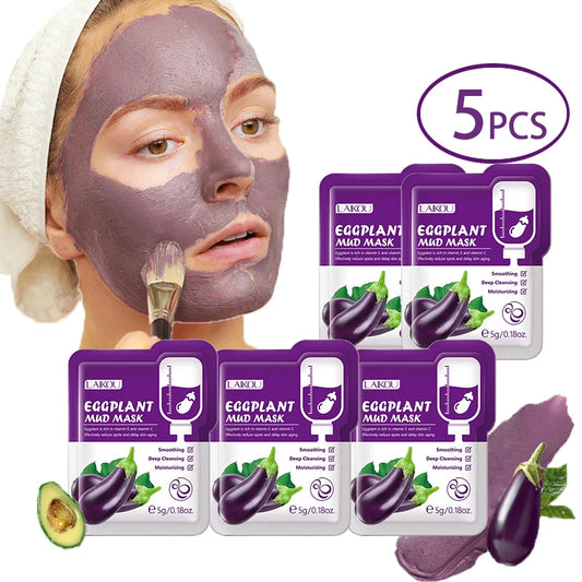 5pcs LAIKOU Eggplant Mud Mask Oil Control Moisturizing Anti-Acne Anti Wrinkle Whitening Cleansing Clay Mask Skin Care Face Mask