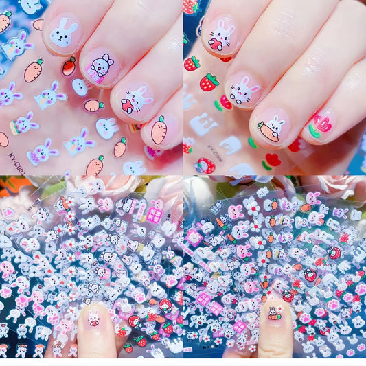 30Pack Cartoon Nail Art Decals Set Glittering Rabbit Assorted Characters, Self-Adhesive Armor Effect Nail Enhancements for Women