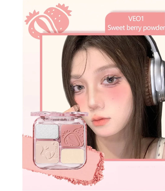VEECCI 4 Color Contour Palette Powder Matte Shimmer Bronzer Highlighter Brighten Nude Tones Longlasting Facial Makeup