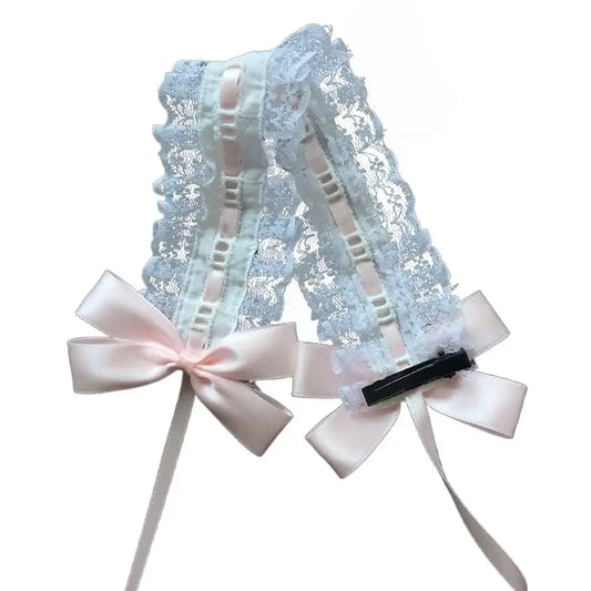 Creative Multicolor Lolita Headband with Clips Lolita Bowknot Ribbon Headwear Cute Photo Props Sweet Lace Hairband Female
