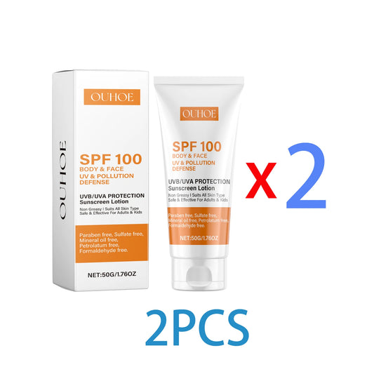 Ouhoe Body and Face Sunscreen Cream SPF 100 Protection UVA UVB Blocker Non Greasy Daily Defense for Summer Outdoor Beach Use 50g