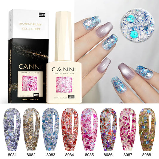 CANNI HEMA FREE Nail Gel Polish 9ml Fairy Glitter Diamond Sparkle Great Coverage Gorgeous Color Soak Off UV LED Semi Permanent
