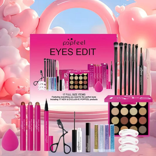 POPFEEL All-in-One Full Face Makeup Kit with Brush+Volumizing Mascara-Complete BeautySet, Berry & Neutral Foundation, Blush, Eyeshadow Palette & Mascara Suitable for Gifts orPersonal Use, Comprehensive Powder-Based Makeup Col