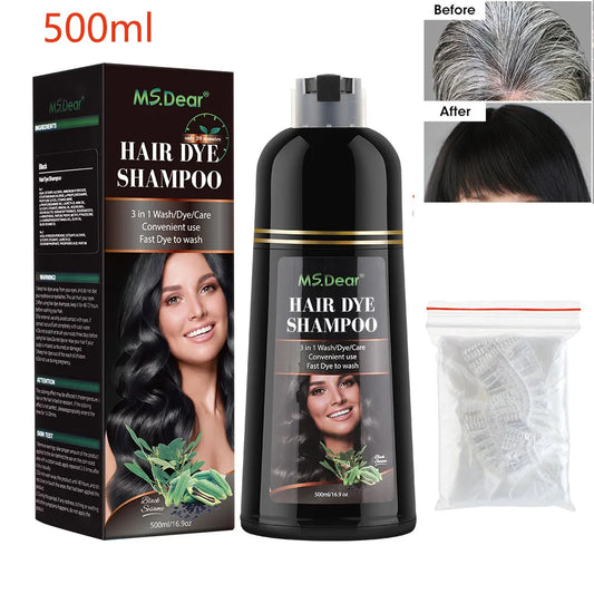 Fast Black Hair Dye Shampoo 500ml 250ml Natural Plant Essence Hair Dye Cream For Men Women Cover Gray White Hair Color Shampoo
