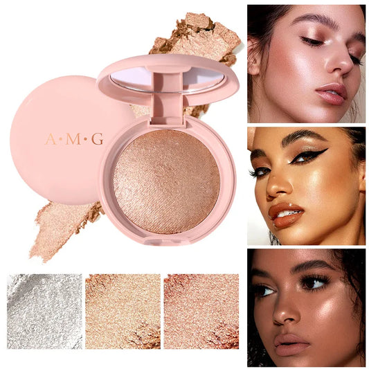 Face Highlighter Palette, High Glossy Face Illuminator Palette, Natural Glow Finish, Pearl Shimmer Smooth Baked Powder