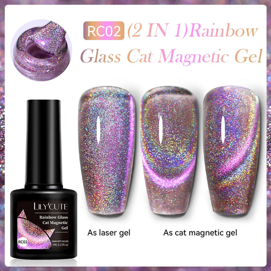 LILYCUTE 7ml Reflective Cat Magnetic Gel Nail Polish Dynamic Double Light Magnet Gel Polish Semi Permanent UV Gel For Nail Art