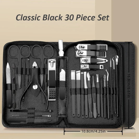 30pcs Professional Stainless Steel Nail Clipper Set Green Nail Tools Manicure Pedicure Set of 30pcs Travel Grooming Kit