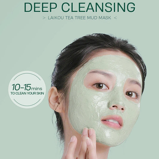 LAIKOU Tea Tree Clay Mask Face Mud Cream Mask Facial Cleansing Black Dots Blackheads Skin Care