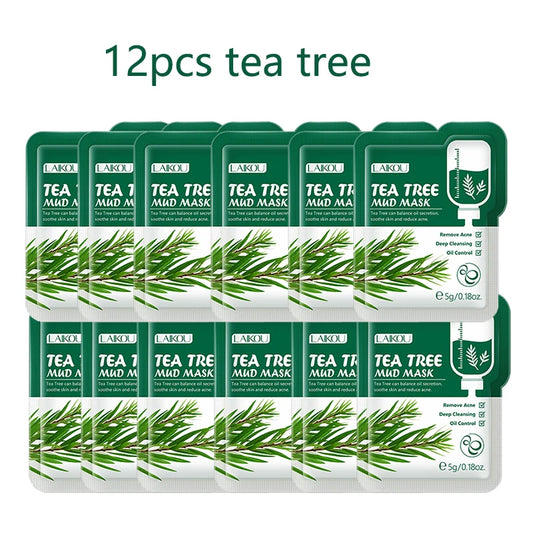 LAIKOU Tea Tree Clay Mask Face Mud Cream Mask Facial Cleansing Black Dots Blackheads Skin Care