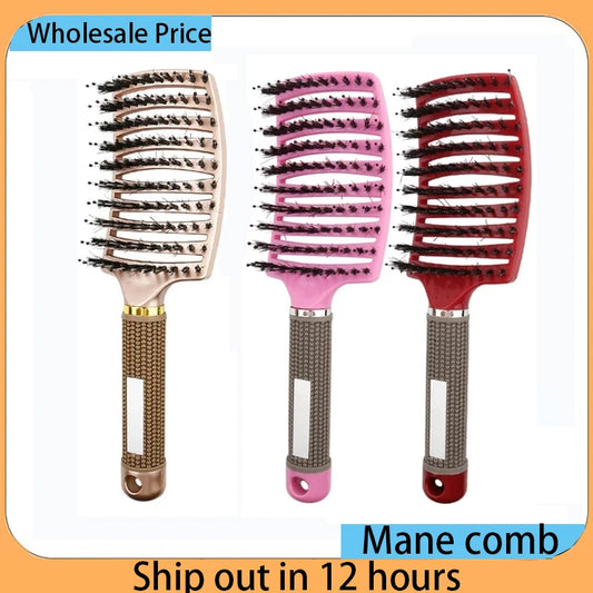 Women Wet Massage Comb Curly Hairdressing Salon Styling Tools Hair Brush 1PCS Hair Comb Detangling Hair Brush Bristle&Nylon