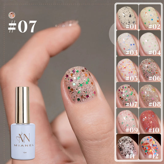 MIANEL 12ML Winter Nails Colorful Polka Dot Jelly Gel Nail Polish Small Fragrance Style Eggshell Sequins Nail Polish 1-12pcs