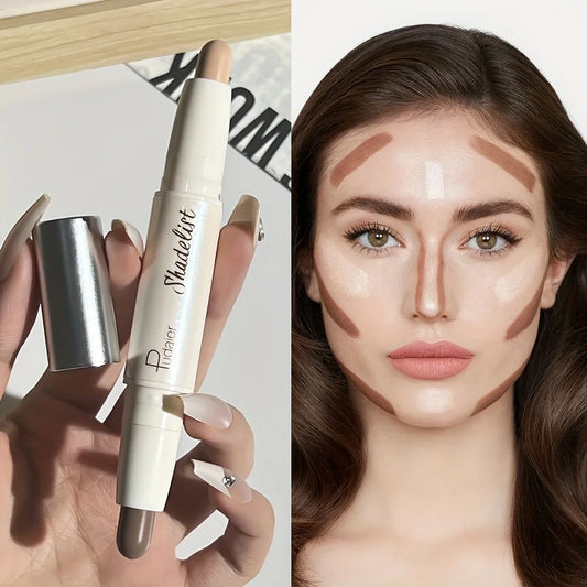 Pudaier Double Head Contour Stick with Highlights & Concealer Lightweight & Thin Formula for Blemish Concealing, Contouring