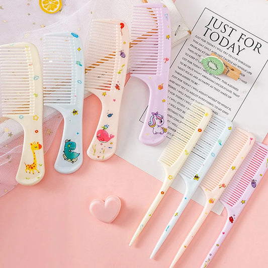 2Pcs/Set Cute Kids Hairdressing Comb Anti-static Pointed Tail Comb for Girls Whale Dinosaur Giraffe Unicorn Hair Cmb Kids
