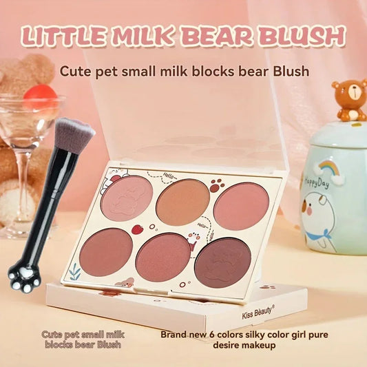 Six-Color Blush Plate for Girls Waterproof Shimmer & Matte Pearl Multi-Color Nude Natural Makeup Grooming Kit for Students