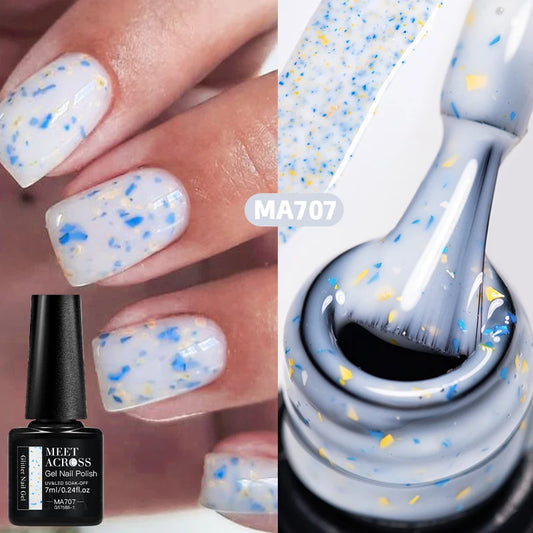 Gold Foil Glitter Gel Nail Polish Pink Gold Flakes Varnish Semi Permanent Unscented Soak Off UV LED Gel Varnish Nail Supplies