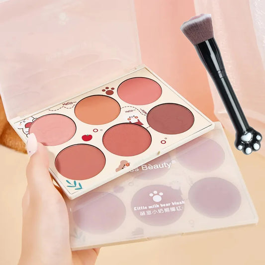 Six-Color Blush Plate for Girls Waterproof Shimmer & Matte Pearl Multi-Color Nude Natural Makeup Grooming Kit for Students