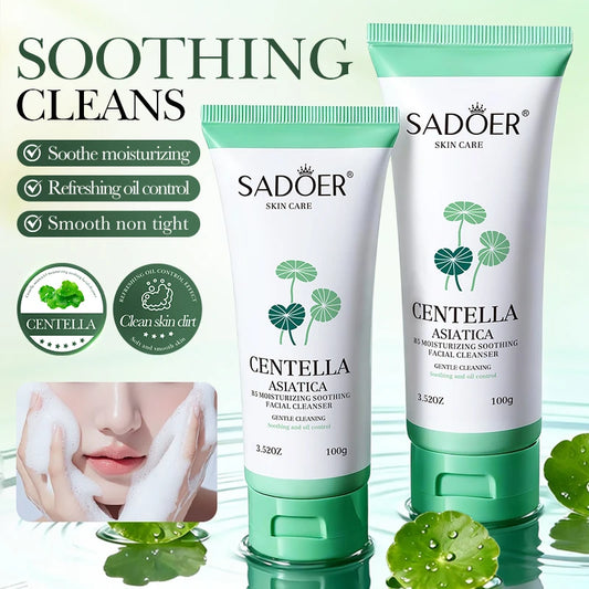 SADOER Centella Facial Cleanser Moisturizing Skin Whitening Anti Acne Deep Cleansing Anti-aigng Face Wash Foam Facial Cleanser