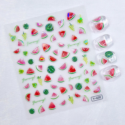 5D Fruit Nail Art Stickers Pomelo/Watermelon/Lemon Decals Nail Sticker Shiny Summer Embossed Acrylic Nail Supplies Charms Slider