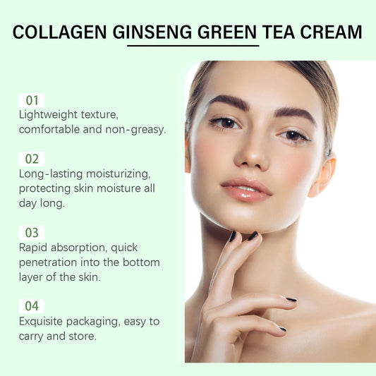 Collagen Ginseng Green Tea Cream Anti-Aging Face Cream Firming Brightening Deep Moisturizing Revitalizing Nourishing Skin Care