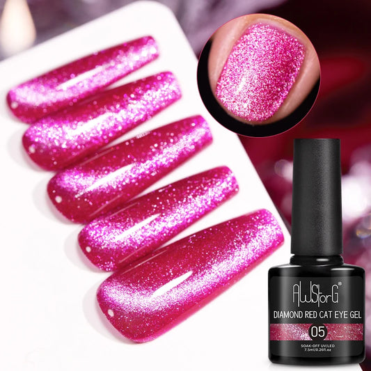 AWStorG 7.5ML Clear Pink Glass Bead Moonlight Magnet Cat Eye Gel Semi-permanent Nail Polish Whitening Nail Supplies Cute Nails