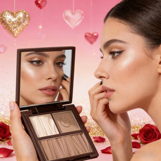 Natural Matte 3-in-1 Contour Palette - Highlighter Bronzer Blush Face Sculpting Powder Kit - Valentine's Day Makeup Gift Set