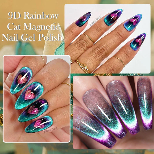 LILYCUTE 7ml 9D Rainbow Reflective Cat Magnetic Nail Gel Polish Winter Autumn Snowlight Sparkling Soak Off Nail Art Gel Varnish