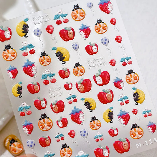 Cute Doodle 5D Nail Art Sticker Minimalist Cartoon Cats Puppy Bunny Butterfly Love Hearts  Bowknot Playful Manicure Decal DIY